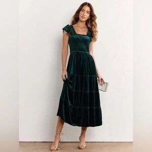 Hill House Ellie Nap Dress Emerald Green Velvet Midi Dress
